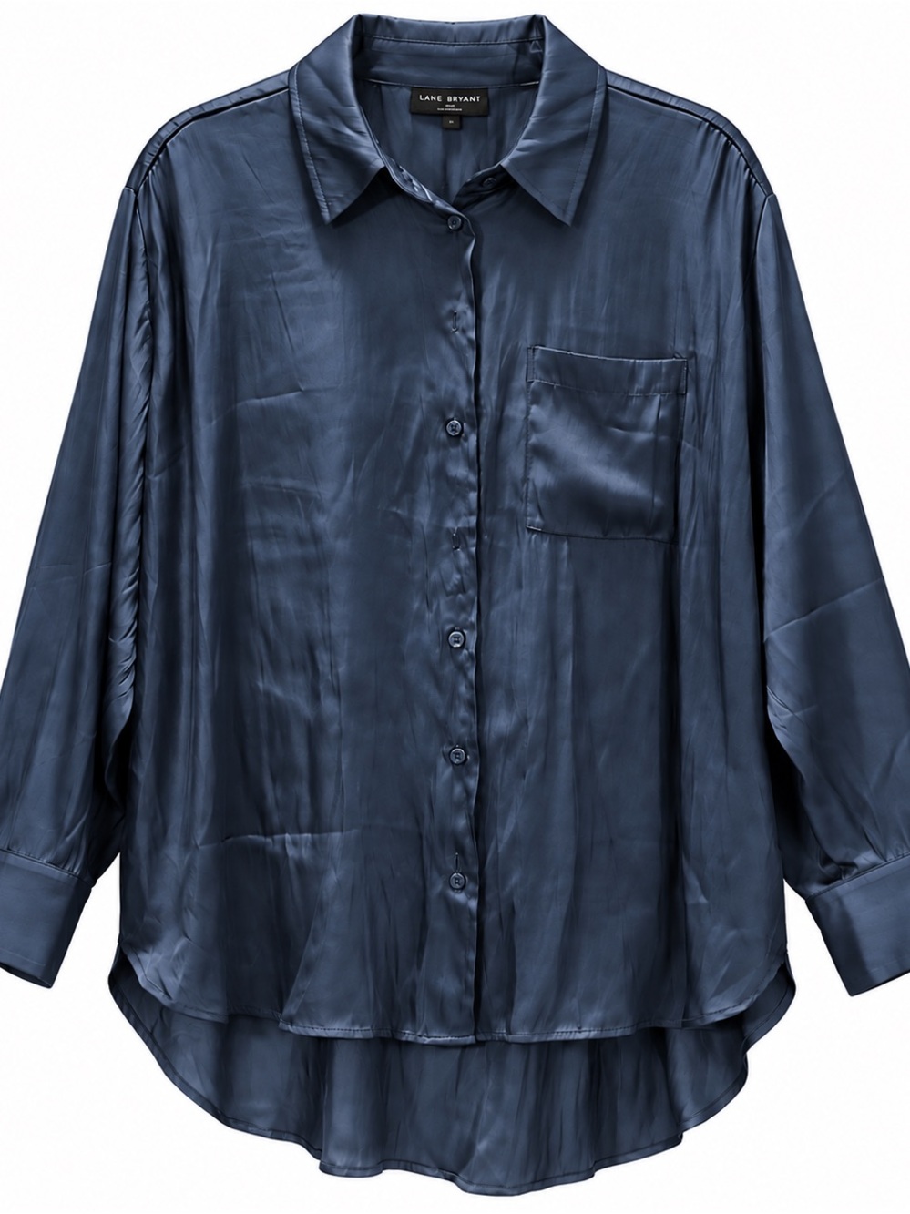 Lane Bryant Dark Navy Satin Button-Front Shirt